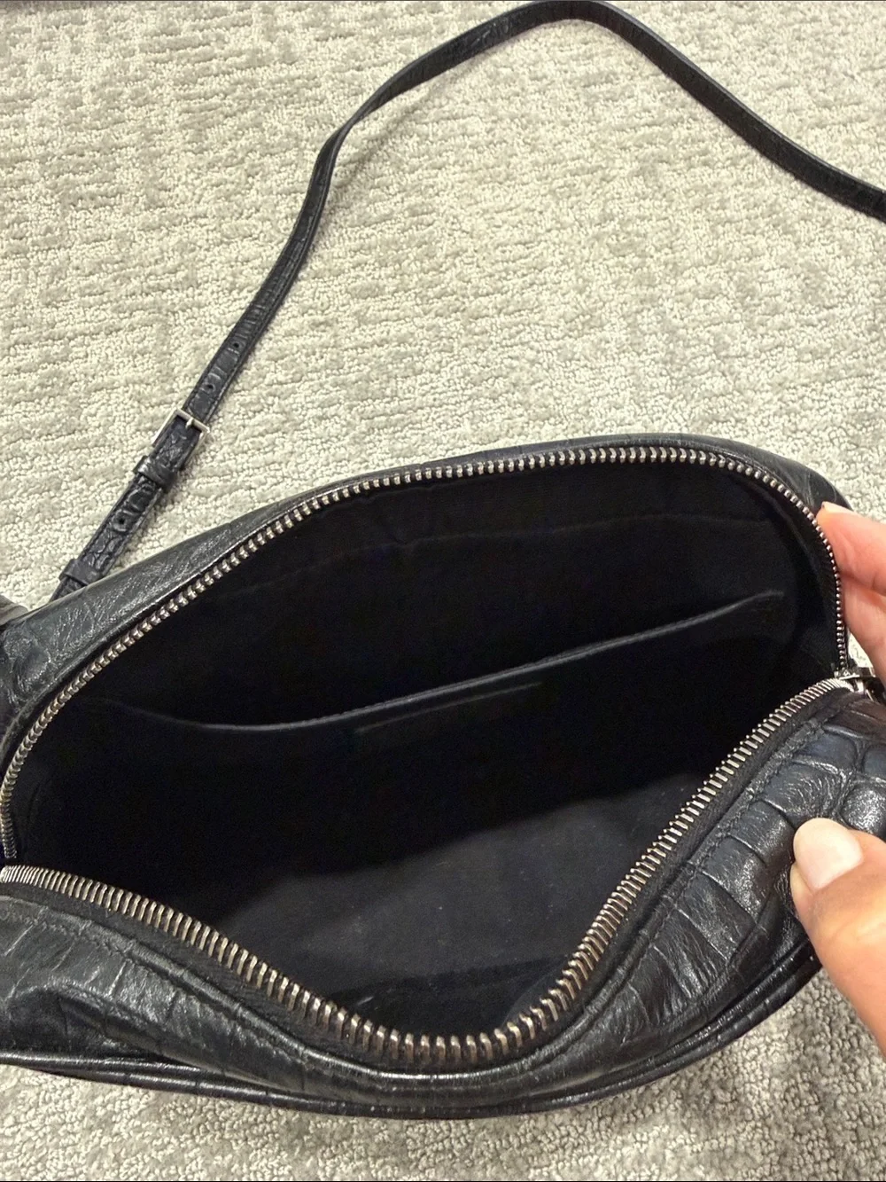 Saint Laurent Black Croc-Embossed Leather Camera Crossbody with Silver YSL Logo